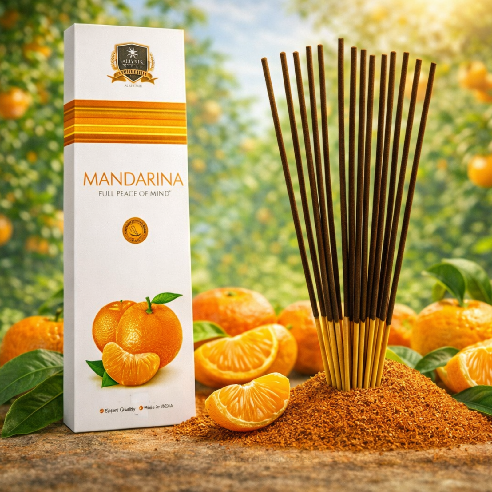7 Incienso Mandarina Alaukik 30 g aroma cítrico revitalizante