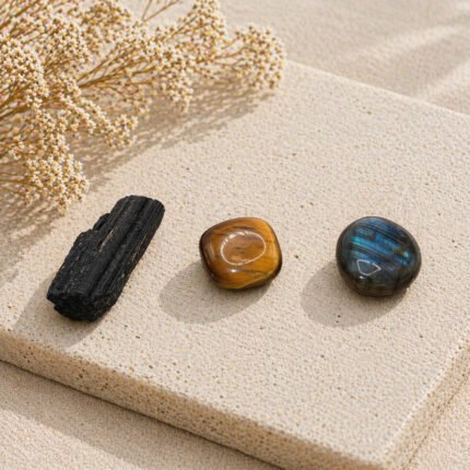 Kit minerales a salvo con turmalina negra ojo de tigre y labradorita