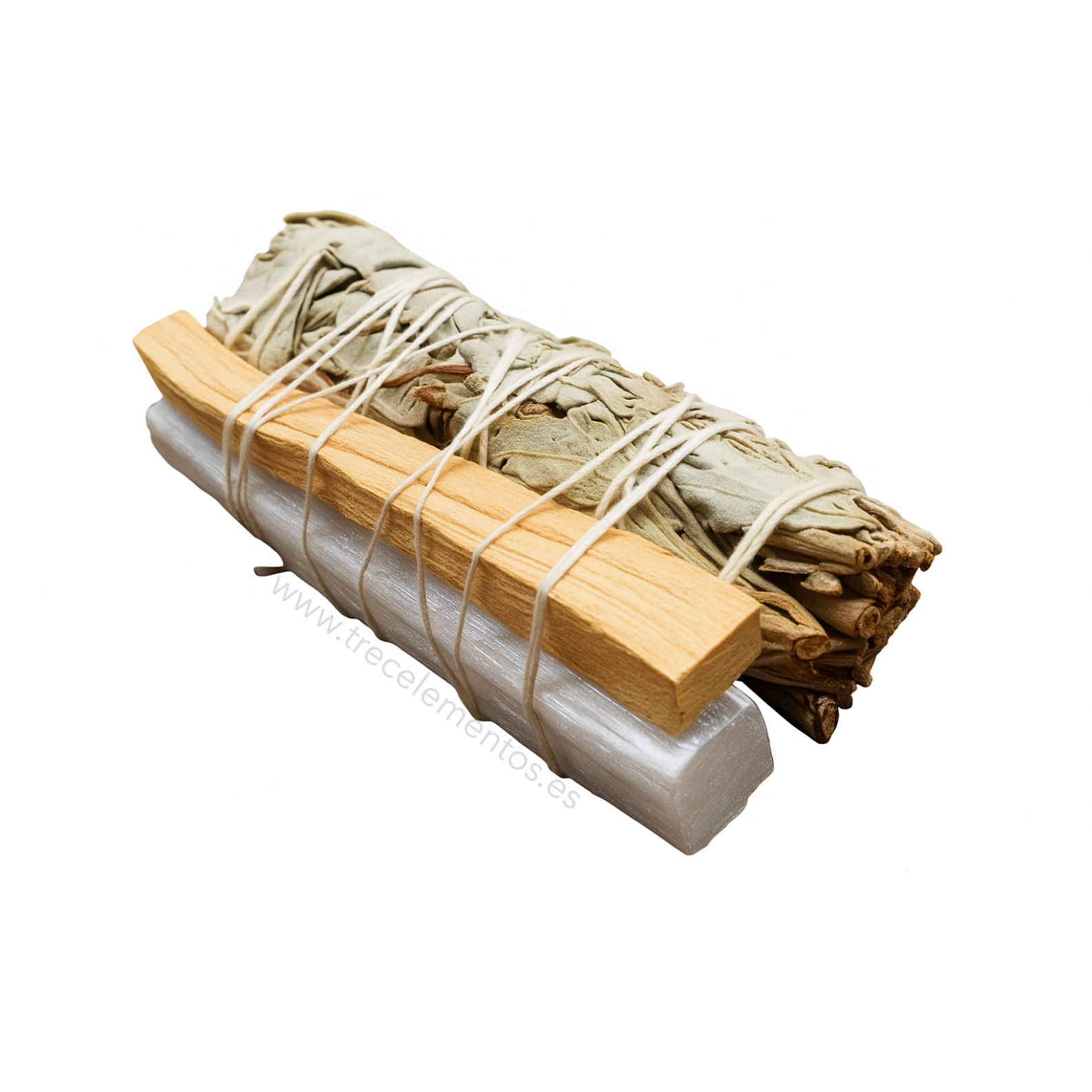 ATADITO SALVIA+PALO SANTO+SELENITA Pack Limpieza Energetica con Salvia Blanca Palo Santo y Selenita