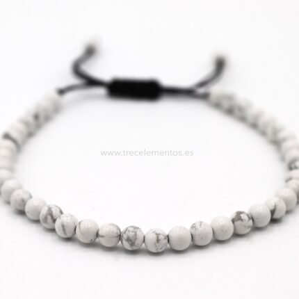 Pulsera ajustable de Howlita natural con cuentas de 4 mm