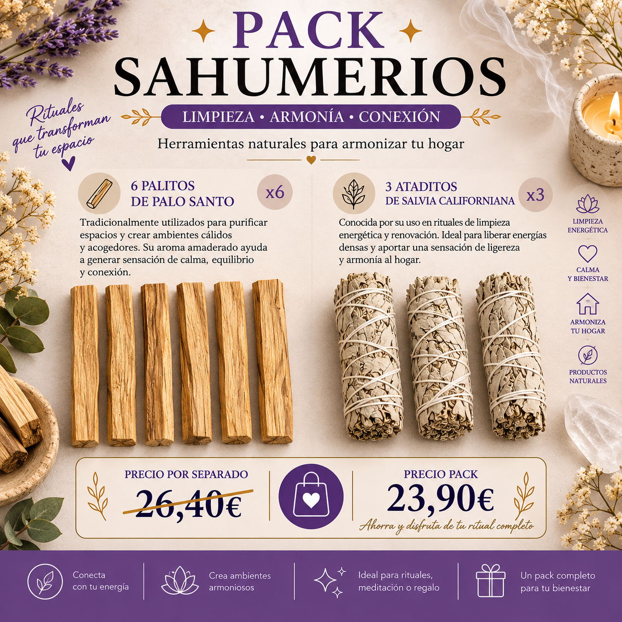 PACK SAHUMERIOS solo Pack Sahumerios Ritual · Palo Santo · Salvia Californiana - Imagen 1