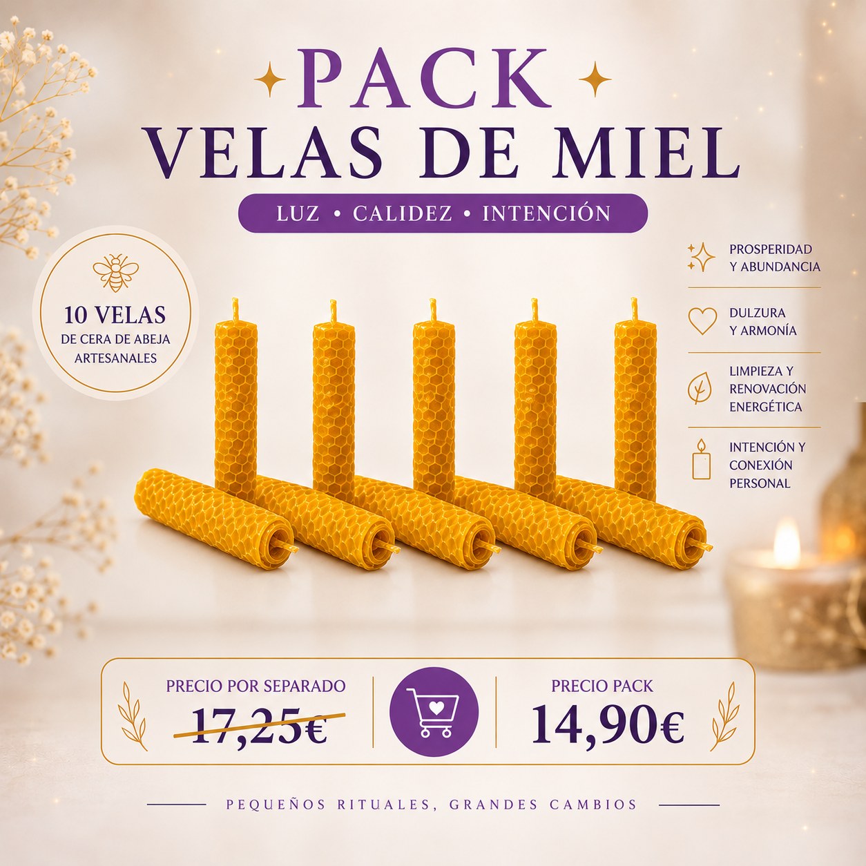 PACK VELAS MIEL 10CM 5 Packs de 2 Velas de Miel de 10cm - Imagen 1
