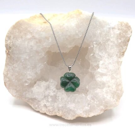 Collar acero trébol de 4 hojas con aventurina verde natural