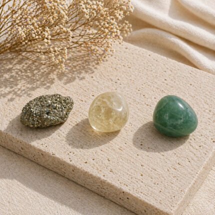 Kit minerales Ábrete con Pirita Citrino y Aventurina Verde
