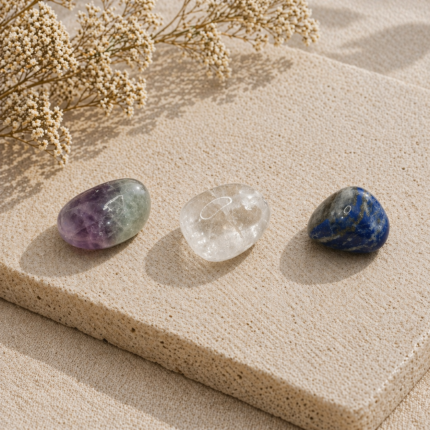 Kit minerales enfocate con fluorita cuarzo cristal y lapislazuli