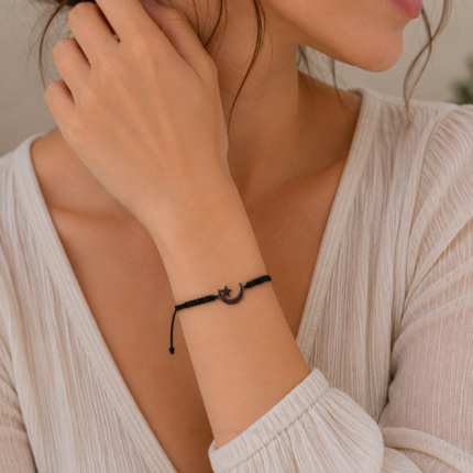 Pulsera ajustable con simbolo Luna y Estrella en acero inoxidable