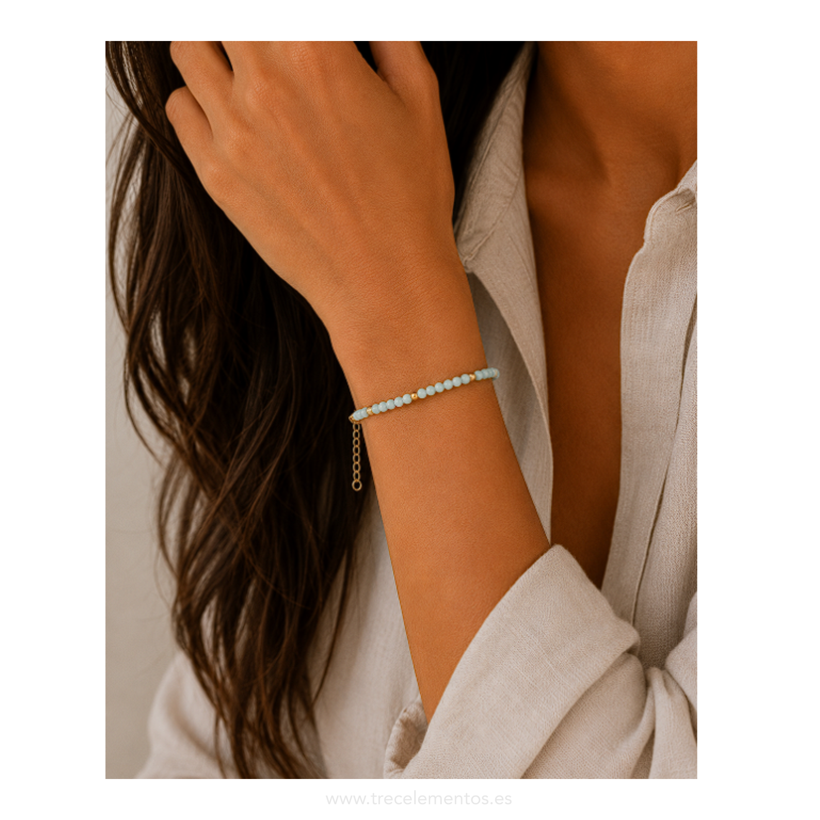 acero dorado y amazonita2 Pulsera de amazonita africana con acero inoxidable dorado