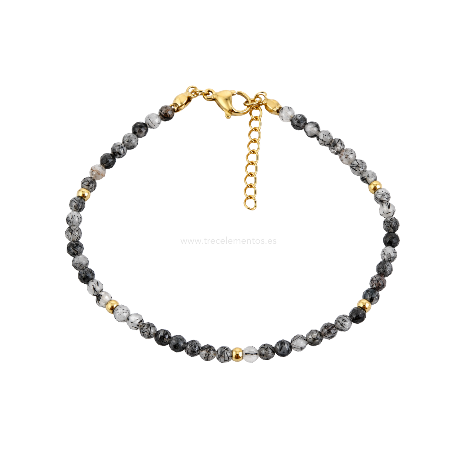 acero dorado y c. rutilado Pulsera de Cuarzo Turmalinado Facetado