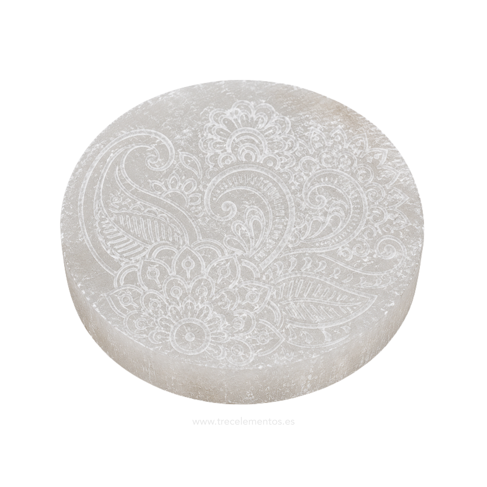base selenita flor rangoli Base Redonda de Selenita Rangoli 10 cm