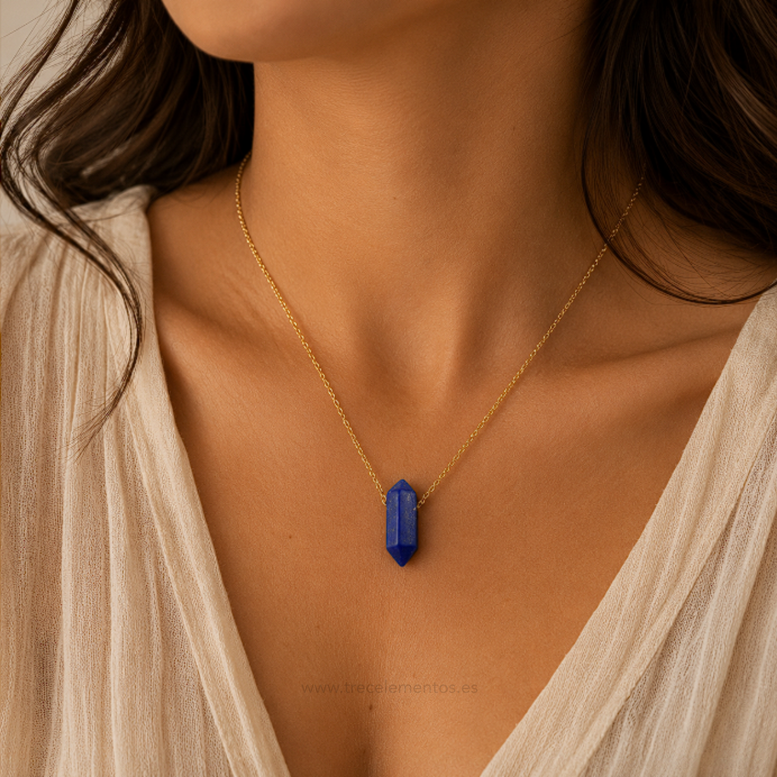 colgante doble punta lapislazuli2 Colgante punta doble de lapislazuli natural con cadena dorada