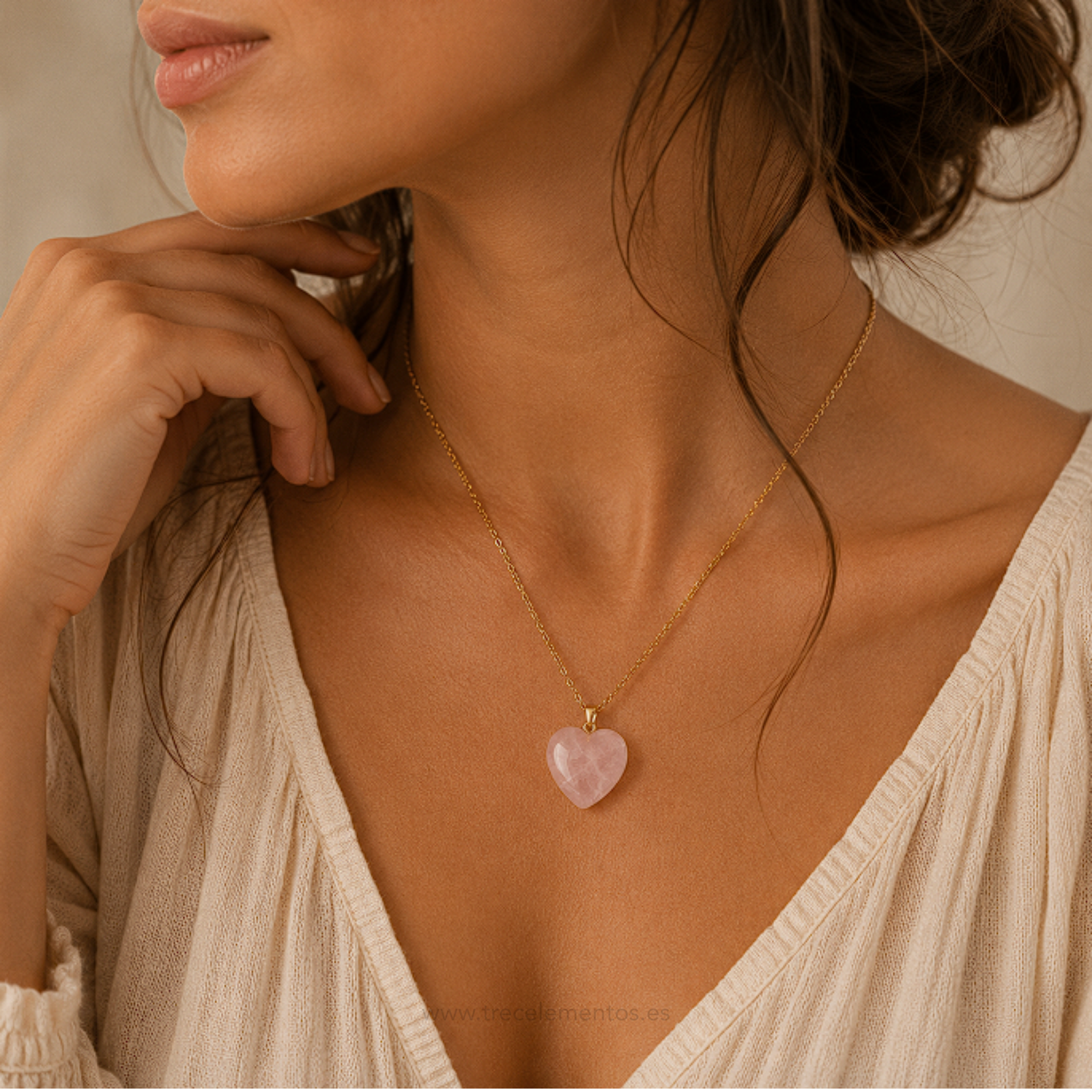 corazon c. rosa dorada+cadena3 Collar de cuarzo rosa para amor propio calma y armonia