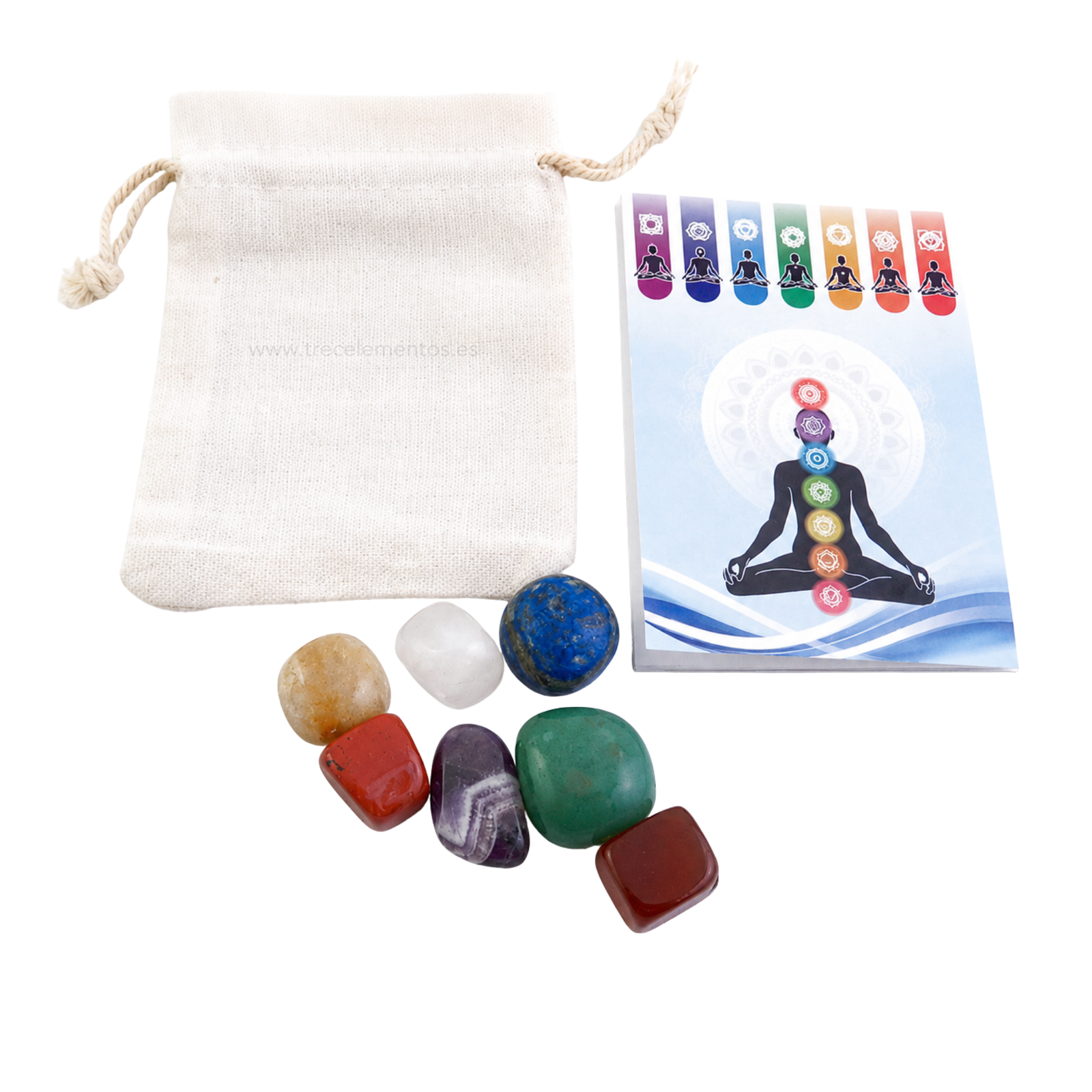 Piedras naturales de los 7 chakras con bolsa de tela