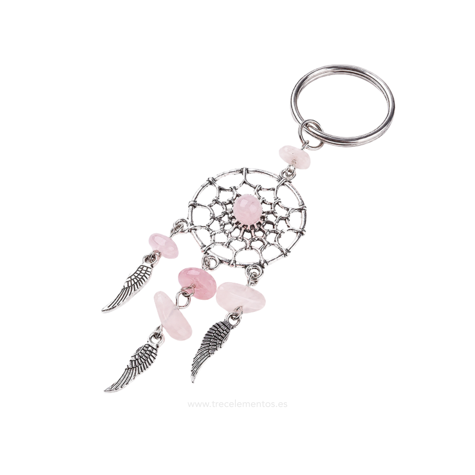 llavero atrapasueños cuarzo rosa Llavero Atrapasueños con Cuarzo Rosa