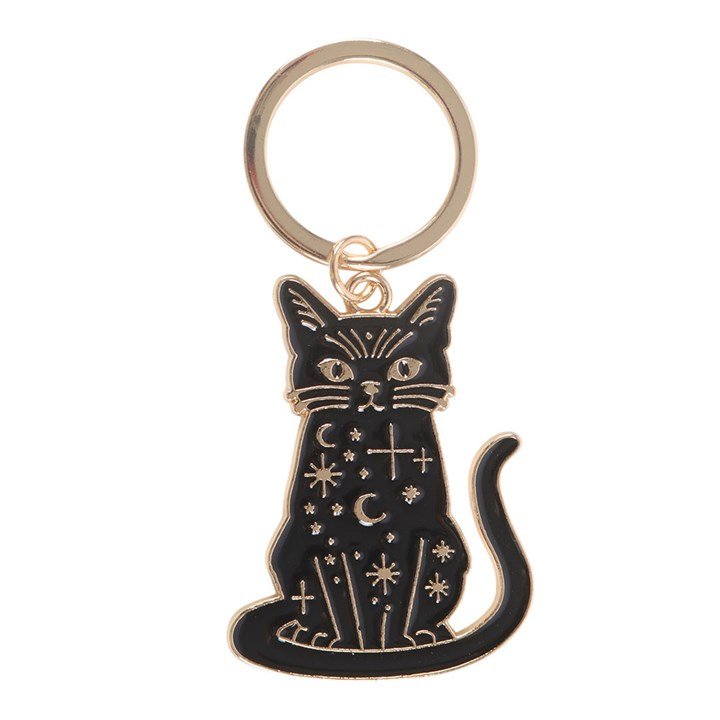 MK_27527,2 Llavero gato negro protector con lunas y estrellas