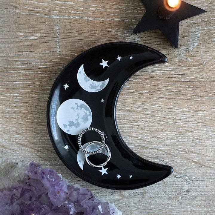 crescent-moon-trinket-dish-2 Platito Triple Luna negro para joyas y minerales