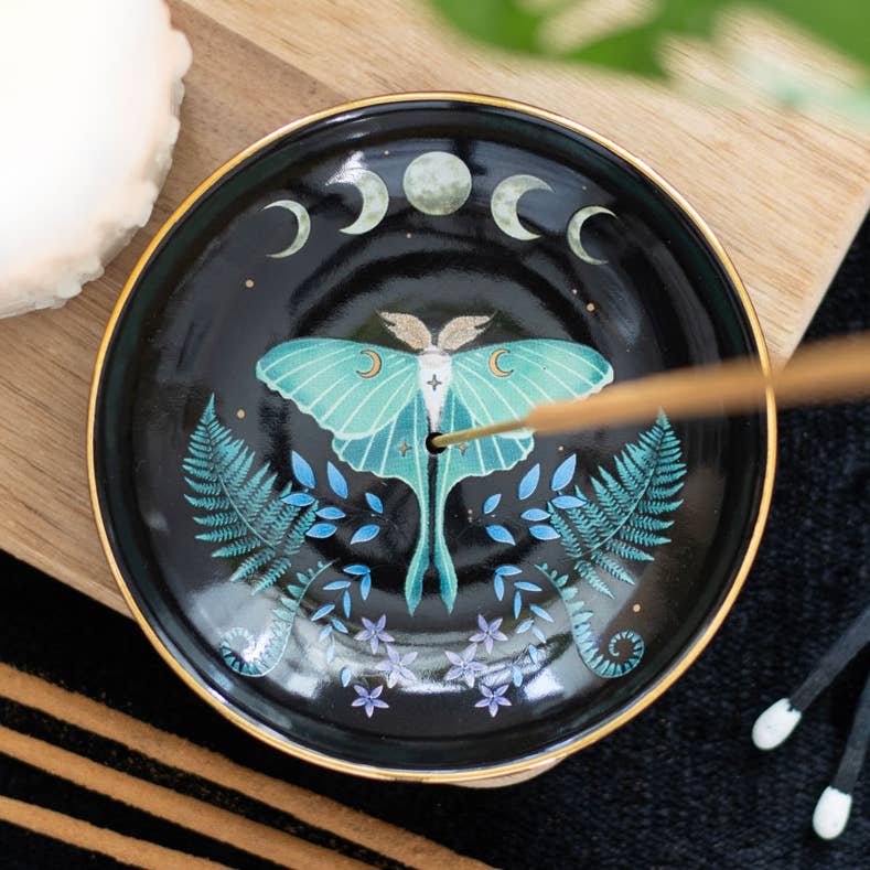 luna-moth-ceramic-incense-plate-2 Quemador de incienso con polilla Luna y fases lunares
