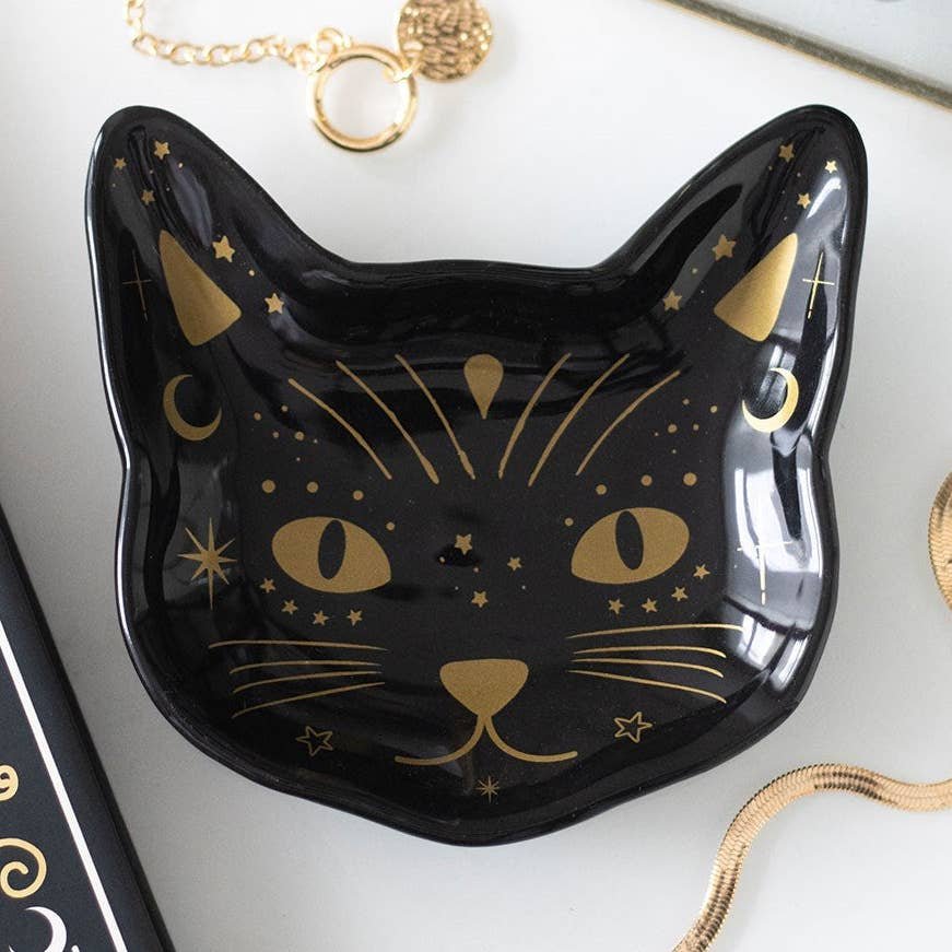 magick-black-cat-face-trinket-dish-2 Platito gato negro Black Cat Magick con lunas y estrellas