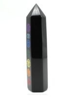 Punta de obsidiana negra con símbolos de los 7 chakras