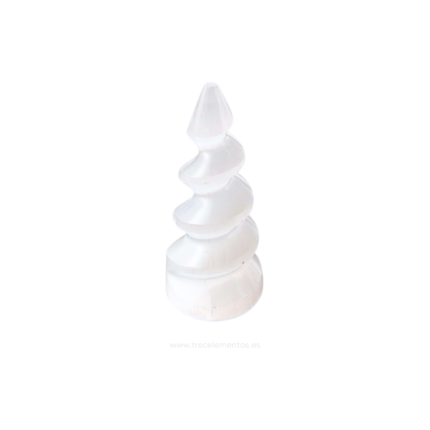 Torre Babel de Selenita 10 cm tallada en mineral natural
