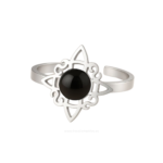 Anillo Nudo de Bruja de Acero y Ágata Negra – Protección · Enraizamiento · Equilibrio