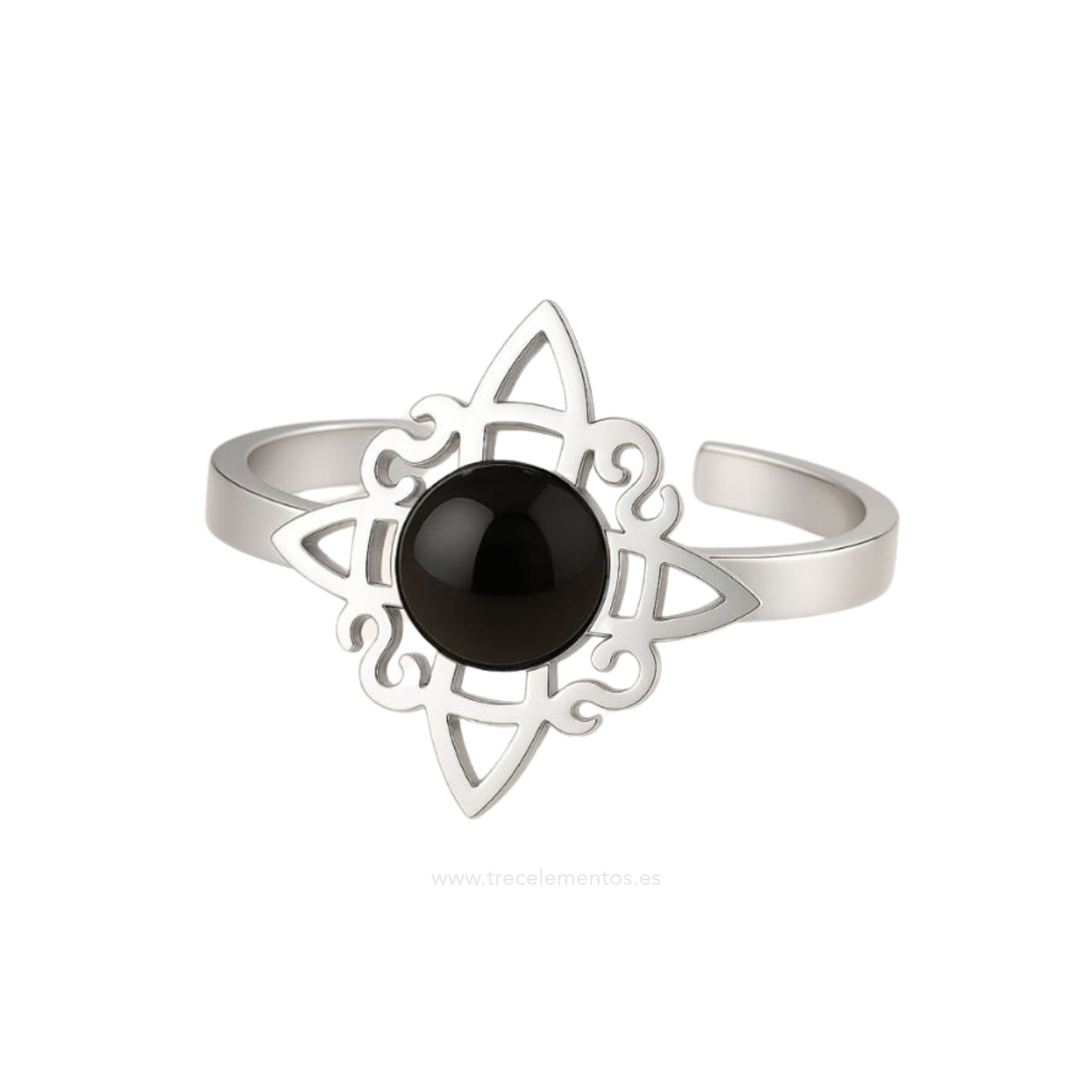 ANILLO ACERO NUDO DE BRUJA AGATA NEGRA Anillo Nudo de Bruja de Acero y Ágata Negra – Protección · Enraizamiento · Equilibrio - Imagen 1