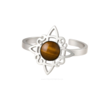 Anillo Nudo de Bruja de acero plateado con Ojo de Tigre