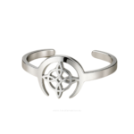 Anillo Nudo de Bruja y Luna Invertida de acero dorado