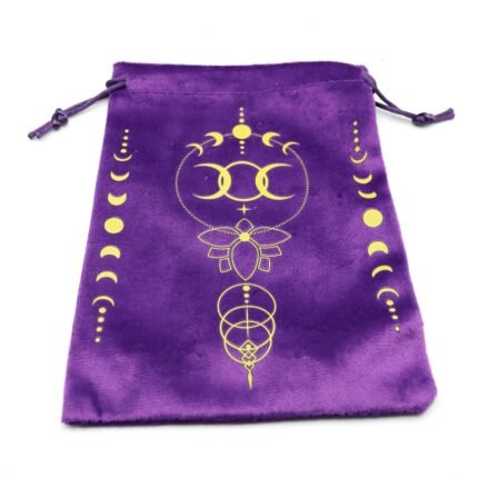 Bolsa morada para tarot con Triple Luna dorada