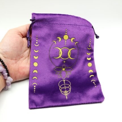 Bolsa de Tarot Triple Luna morada de terciopelo suave