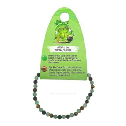 Pulsera Atrae Buena Suerte de Aventurina y Ojo de Tigre facetados 4 mm