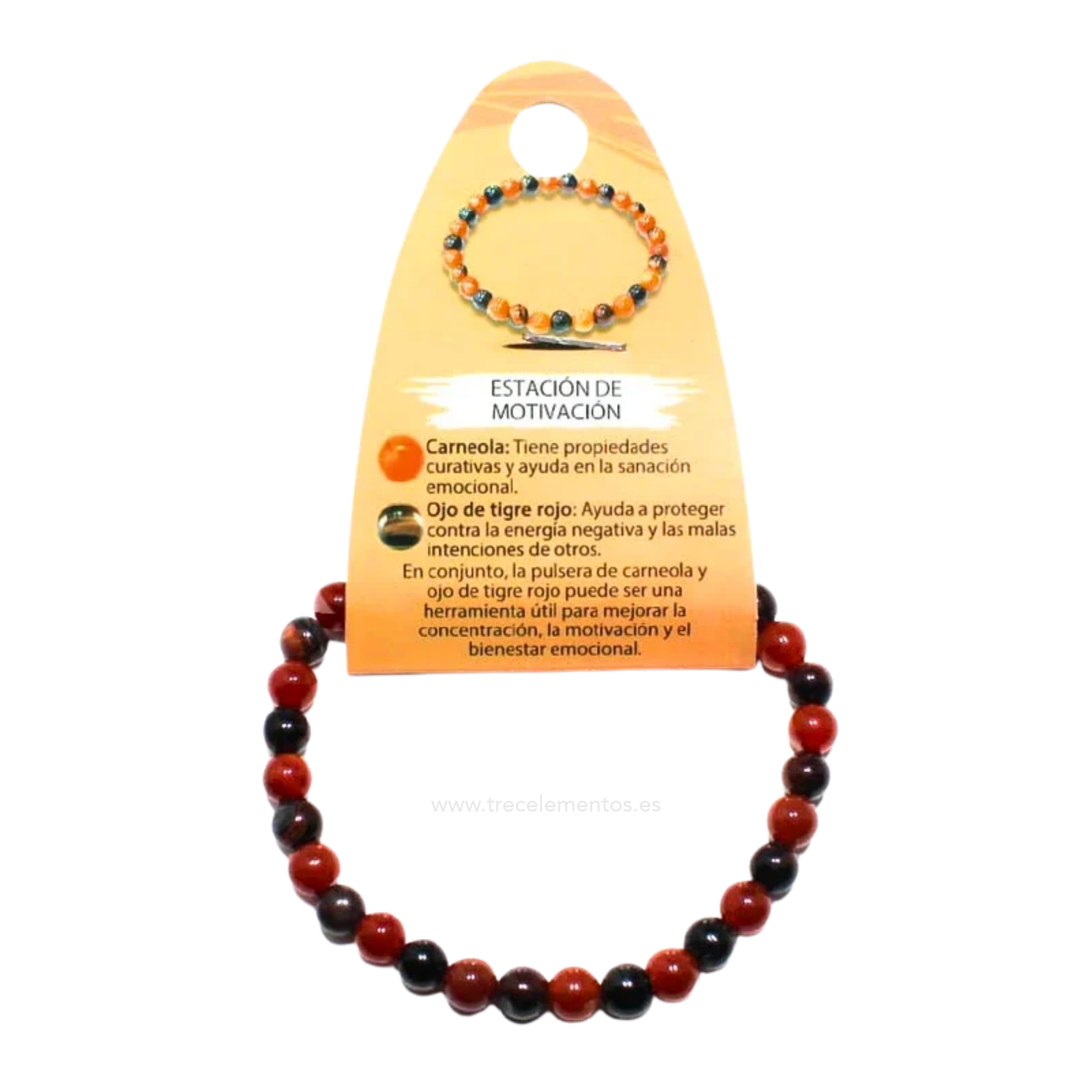 elastica motivacion 6mm Pulsera Motivación · Carneola + Ojo de Tigre Rojo 6 mm - Imagen 1